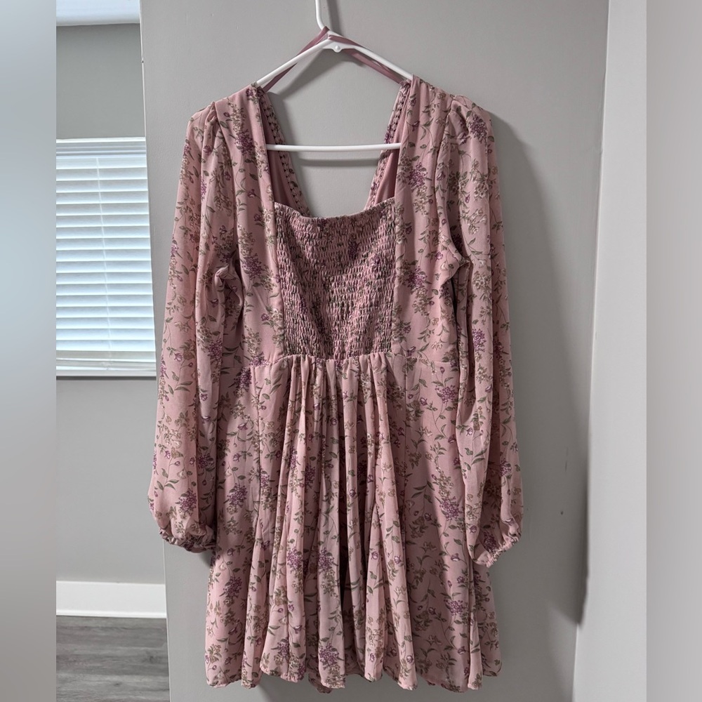 She + Sky Pink Floral Long Sleeve Dress